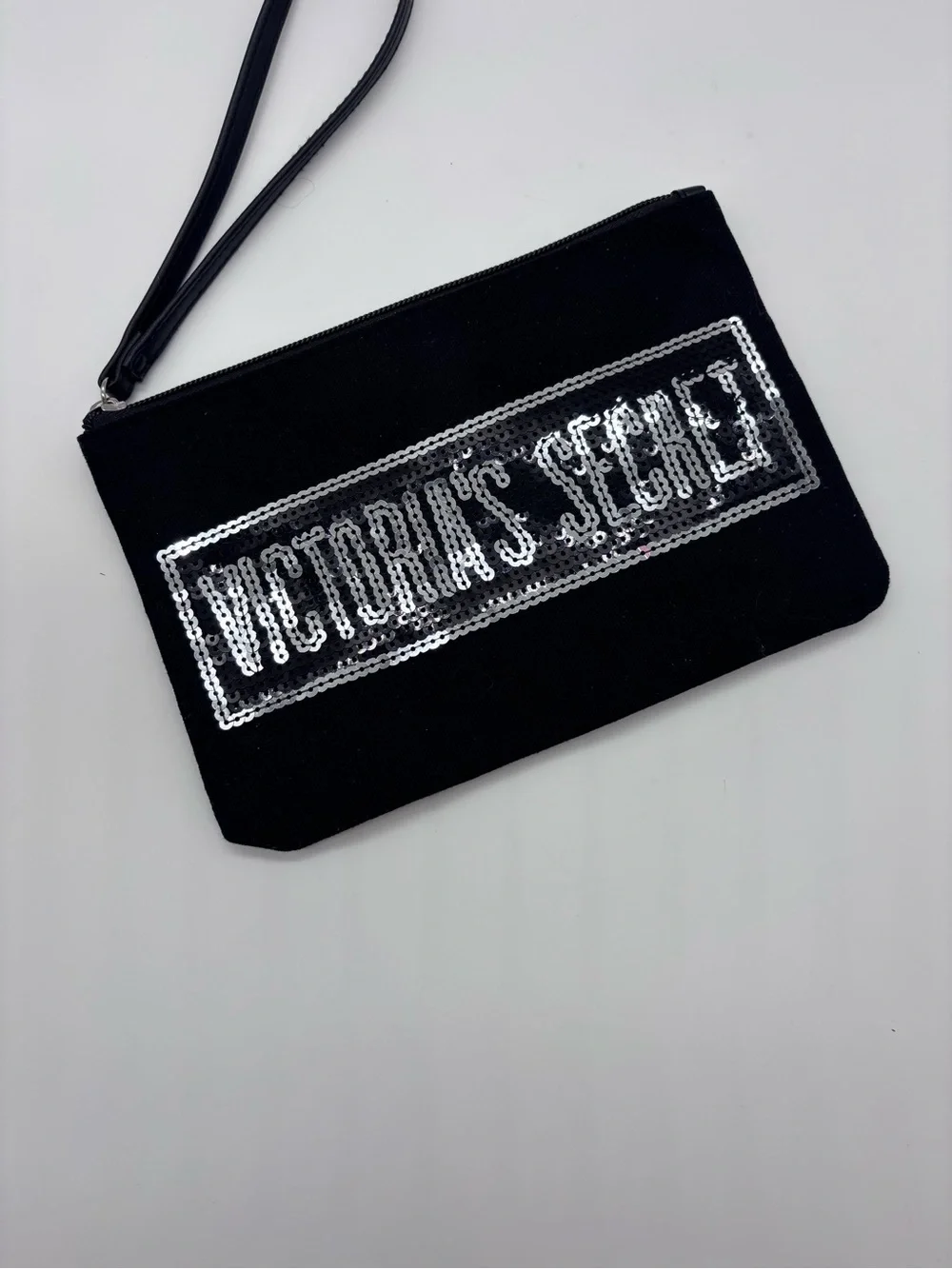 Victoria's Secret Black Wristlet with Silver Sequin Logo
